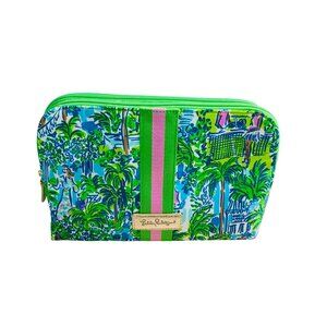Lilly Pulitzer Thompson Cosmetic Pouch Sprout Green Lilly on Holiday Double Zip